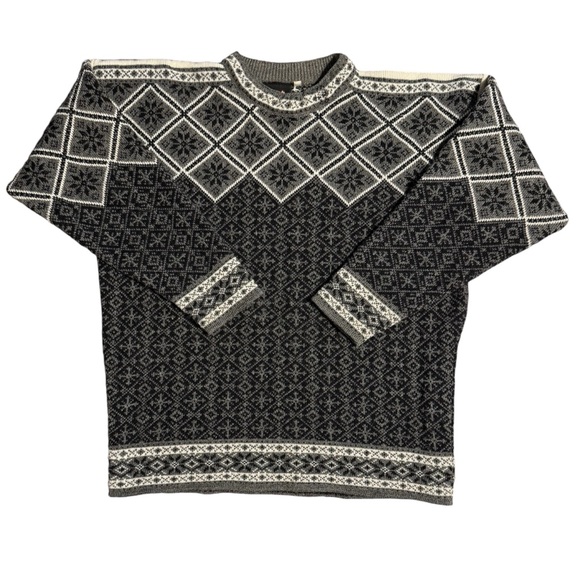 Vintage Mens Black Canyon 100% Wool Sweater Grey Norwegian Style Made In Canada - Picture 1 of 12